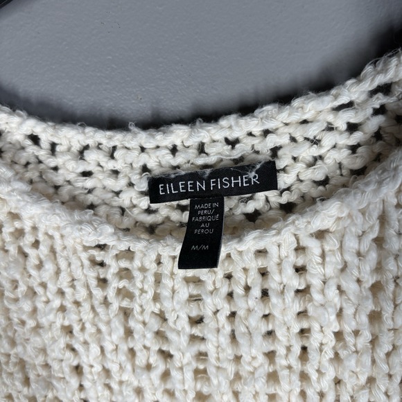 Eileen Fisher Sweater Womens Medium Cream 100% Organic Cotton Crochet Open Weave - Picture 4 of 7